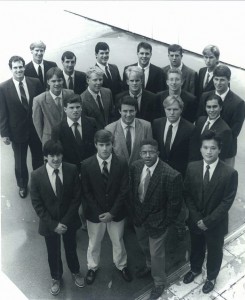 Georgia State Athletics The 1990-91 Georgia State men's swim team photo in the program's final season: McQuade is on the first row, second from the left. 