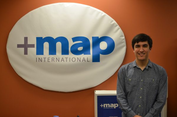 Trace Rawl, an intern at MAP International, strives to gain support for his clean water project for Uganda.