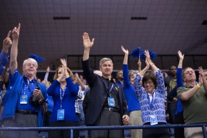 Photo Courtesy: Chris Shattuck Georgia State President Mark Becker cheers with Georgia State fans who made the trip to New Orleans.