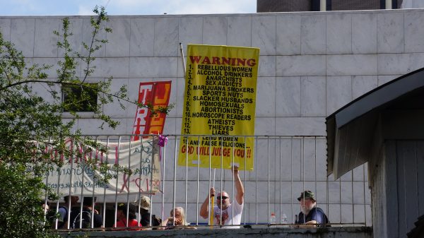 Religious protesters in the Library Plaza are becoming too offensive for some students. PHOTO BY SAM ROTH | THE SIGNAL