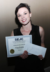 The Signal News Editor Ciara Frisbie wins the top award of College Journalist of the Year at the 2015 Southeast Journalism Conference and received $1,000 in conjunction. | Photo Illustration by Jade Johnson