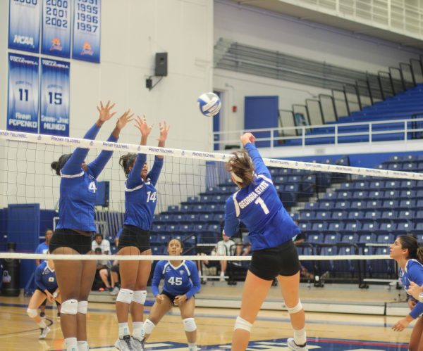 #1 Kristina Stinson, junior athlete, a key player on Georgia State University's Volley Ball team. Photo by: Brittany Guerin