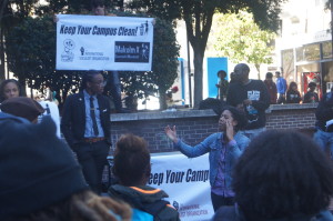 With “White Lives Matter” stickers popping up on campus, students rally against it in Library Plaza this past week. Photo by Jada Haynes | The Signal 