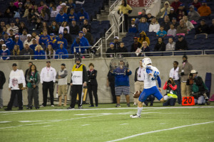 Wil Lutz kicking off after a Georgia State drive during the Autonation Cure Bowl. Photo By Jade Johnson|The Signal