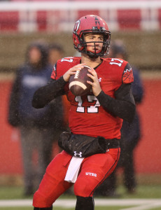 Utah Utes quarterback Conner Manning drops back during a game Nov. 22, 2014, in Salt Lake City. Photo Submitted by University of Utah 