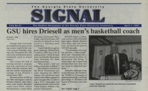 A Signal archive from April 1997, when Driesell was hired at Georgia State. Archive from Georgia State Digital Library | The Signal