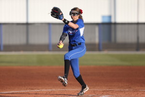 Pitcher Annie Davis winds up on the mound during a game at the Robert Heck Softball Complex.  Photo by Jeff Hurndon | Georgia State Athletics 