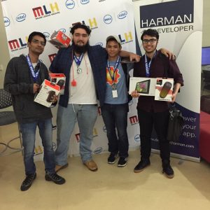 Winners of 2016 HackGSU (left to right) Ankush Chauhan, Darran Hall, Paul Trimor, Haroon Qahtan.  Photo by Chante Foster | The Signal 