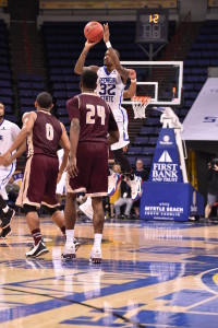 Kevin Ware makes a jump shot during a game against Texas State at the Sun Belt Conference, March 10, 2016. Photo Submitted by Sun Belt Conference 