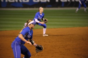 Kensey Caldwell prepares to field a ball in the infield. Photo By | The Signal