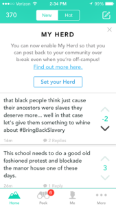 An anonymous YikYak commenter posts a racially threatening post where students at Lewis & Clark College rallied on campus. Photo Coutesy of Lewis & Clark College Black Student Union 