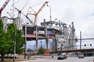 The Mercedes Benz Stadium's will have a seating capacity of approximately 71,000 for football fans and is set for a grand opening soon in the upcoming year 2017. Photo by Tammy Huynh | The Signal 