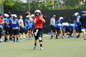 Former Quarterback Nick Arbuckle throws a pass during a 2015 football practice at the Georgia State football facility.  Photo by Jade Johnson | The Signal 
