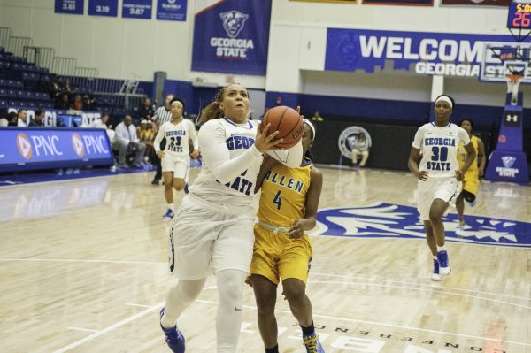 Georgia State Senior Alaysia Mitchell drives to the hoop for a layup during a game against Allen University, Nov. 16. Photo by Dylan Jones | The Signal