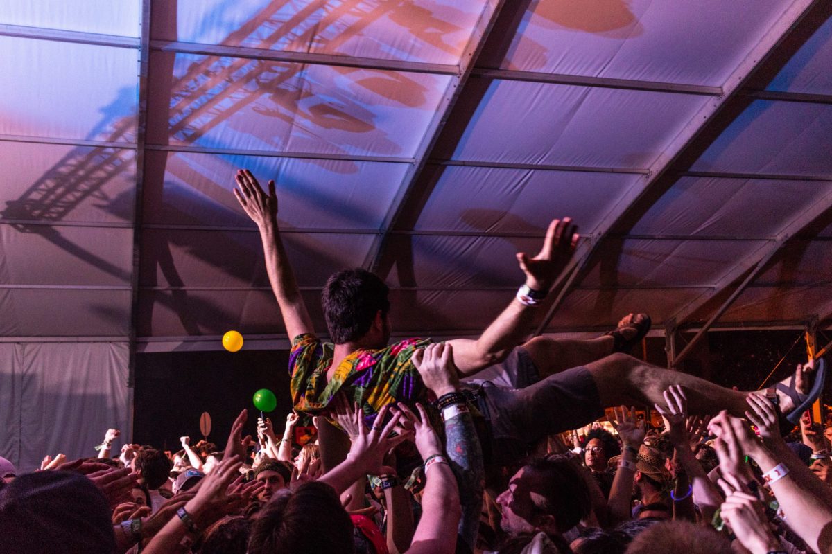 A man crowd surfs during the the Matt and Kim set at Shaky Knees Festival 2018.

Photo by Vanessa Johnson | The Signal