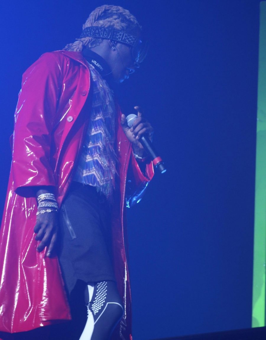 Young Thug beams in blue while performing on stage for the second headline performance on The Justin Bieber Tour. Photo by Matt Siciliano-Salazar | The Signal
